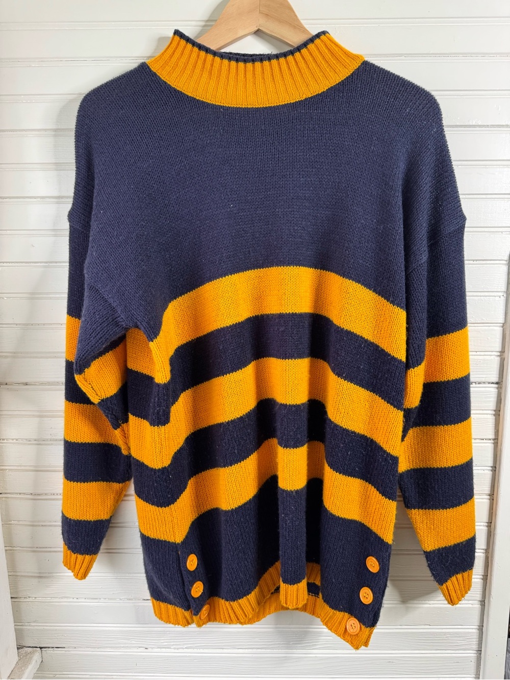 Navy and Mustard Striped Knit Sweater